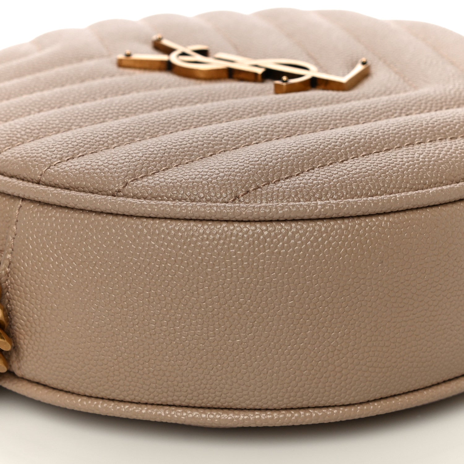 Saint Laurent Grain De Poudre Matelasse Chevron Quilted Round Vinyle Camera Bag Gold Sand 9 of 11
