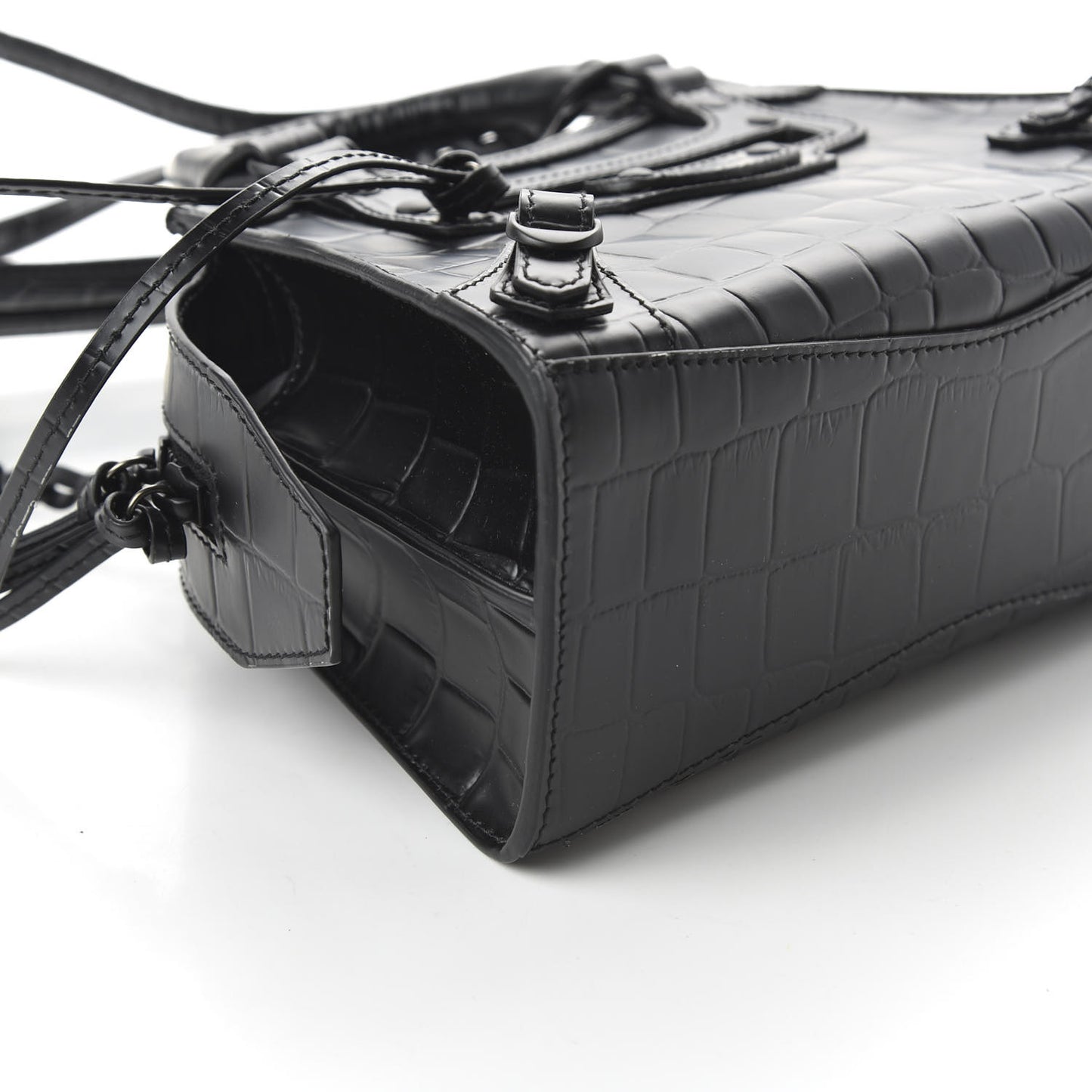 Semi Shiny Calfskin Crocodile Embossed Neo Classic Black Hardware Mini City Black