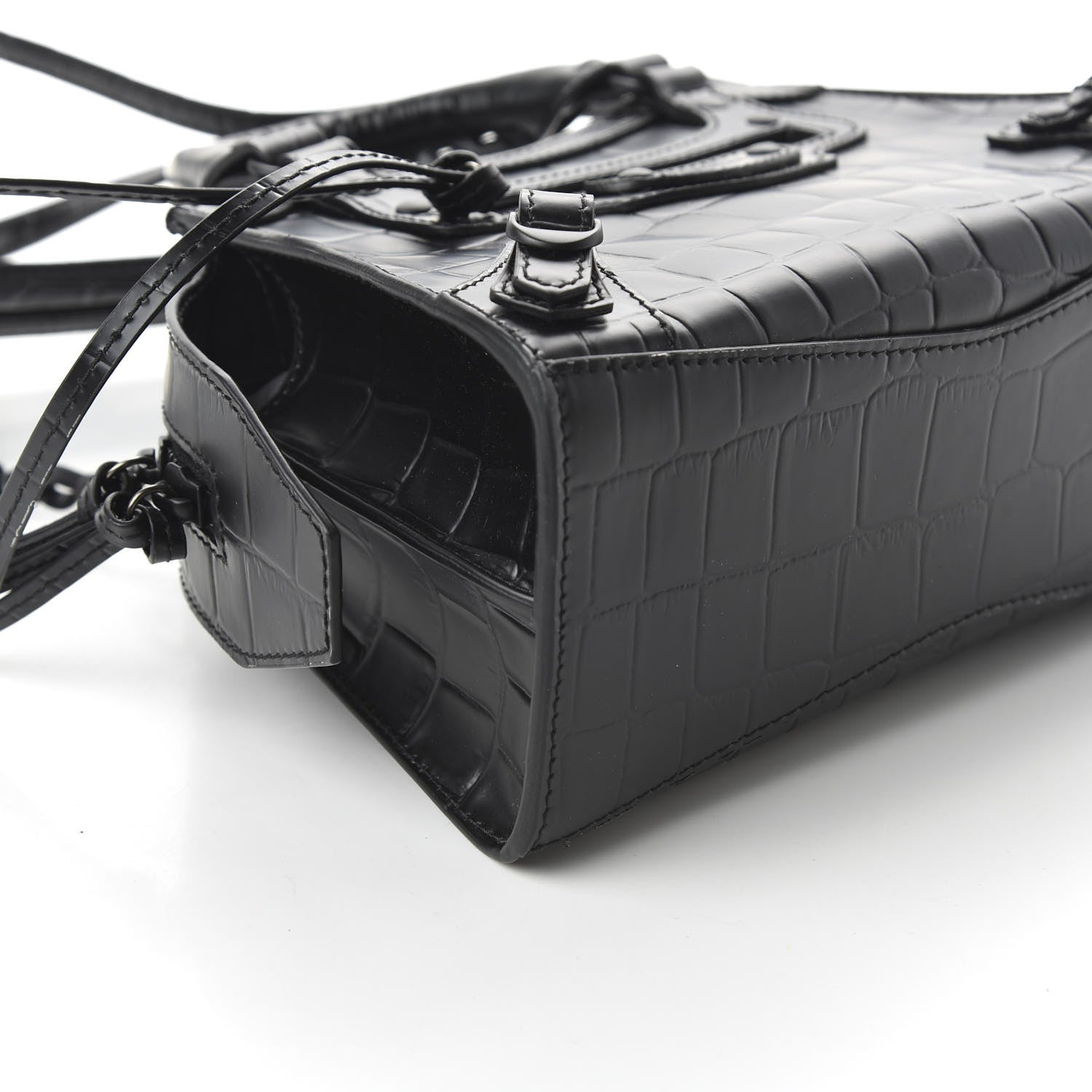 Balenciaga Semi Shiny Calfskin Crocodile Embossed Neo Classic Black Hardware Mini City Black 7 of 8