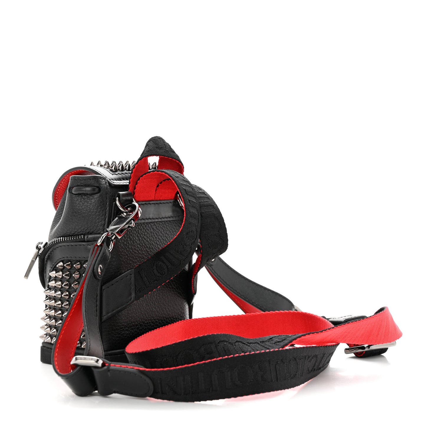 Calfskin Spiked Mini Explorafunk Keyring Bag Black