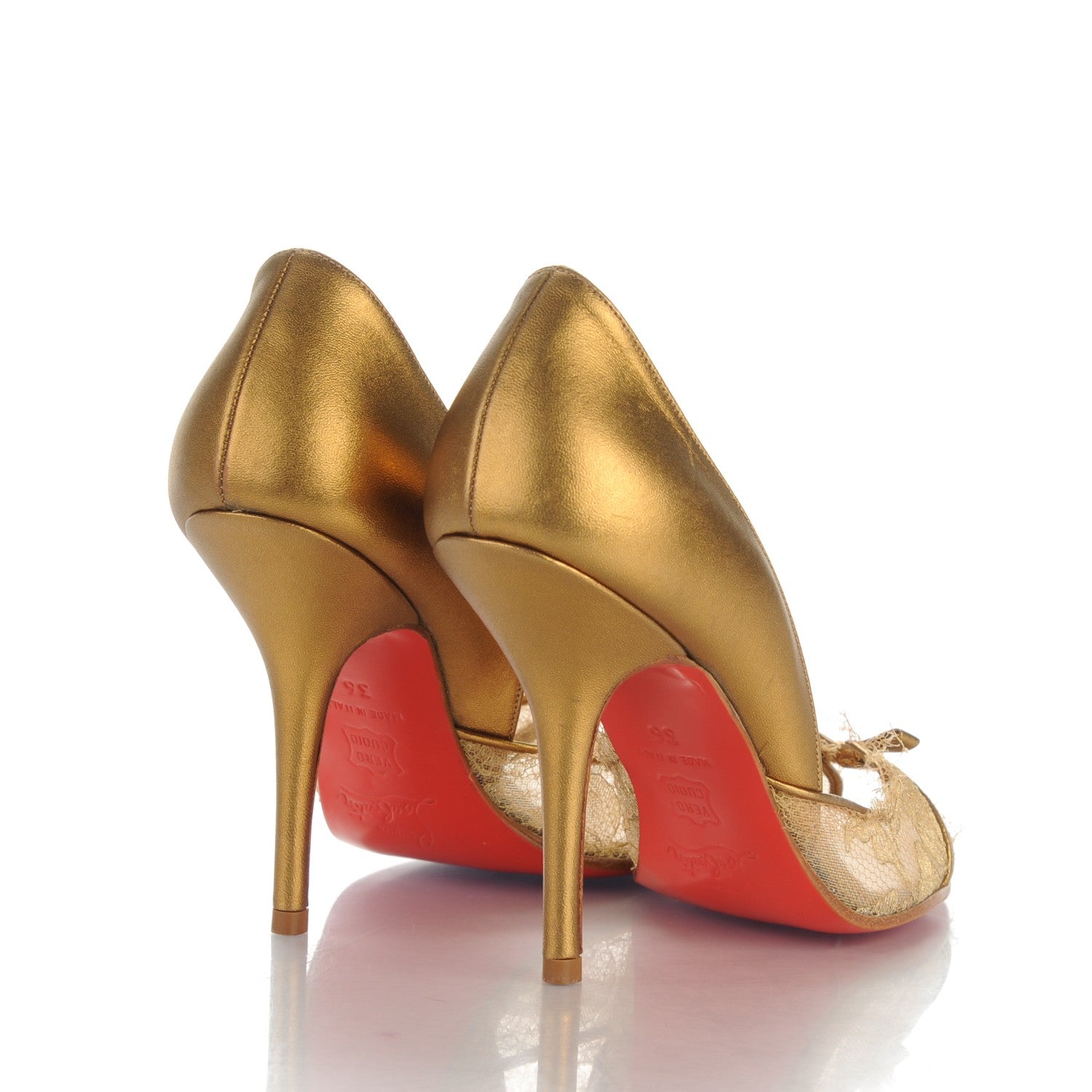 Christian Louboutin ゴールド ハイヒール Christian Louboutin Metallic Nappa Lace Alexandra Pumps 36 Gold