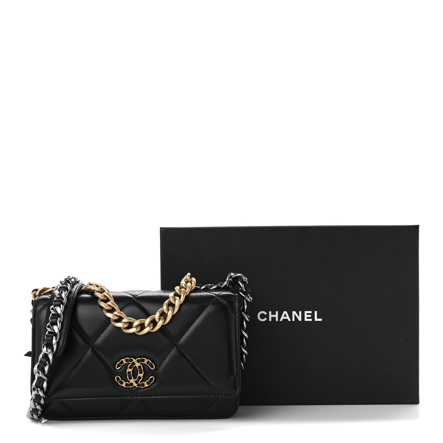 Chanel Goatskin Quilted Chanel 19 Wallet On Chain WOC Black 12 of 12
