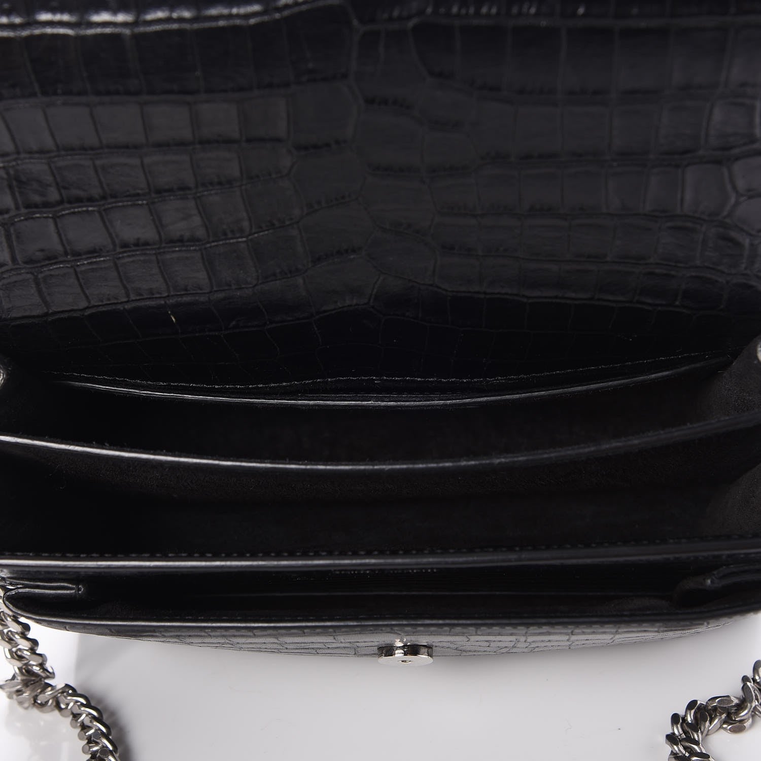 Saint Laurent Calfskin Crocodile Embossed Medium Monogram Sunset Black 5 of 10
