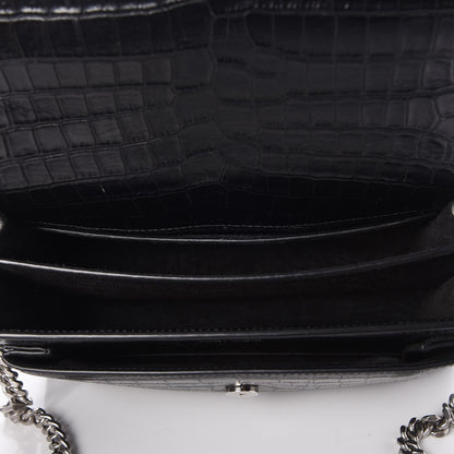 Saint Laurent Calfskin Crocodile Embossed Medium Monogram Sunset Black 5 of 10