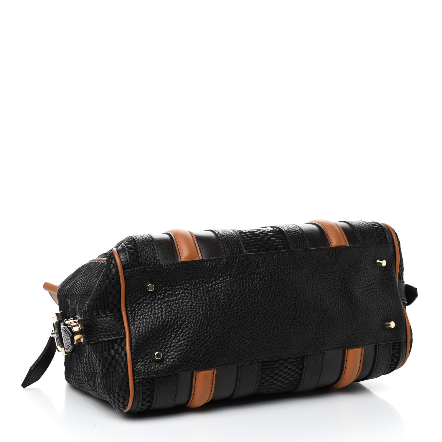 Burberry Calfskin Raffia Prorsum Bowling Black Brown 3 of 4