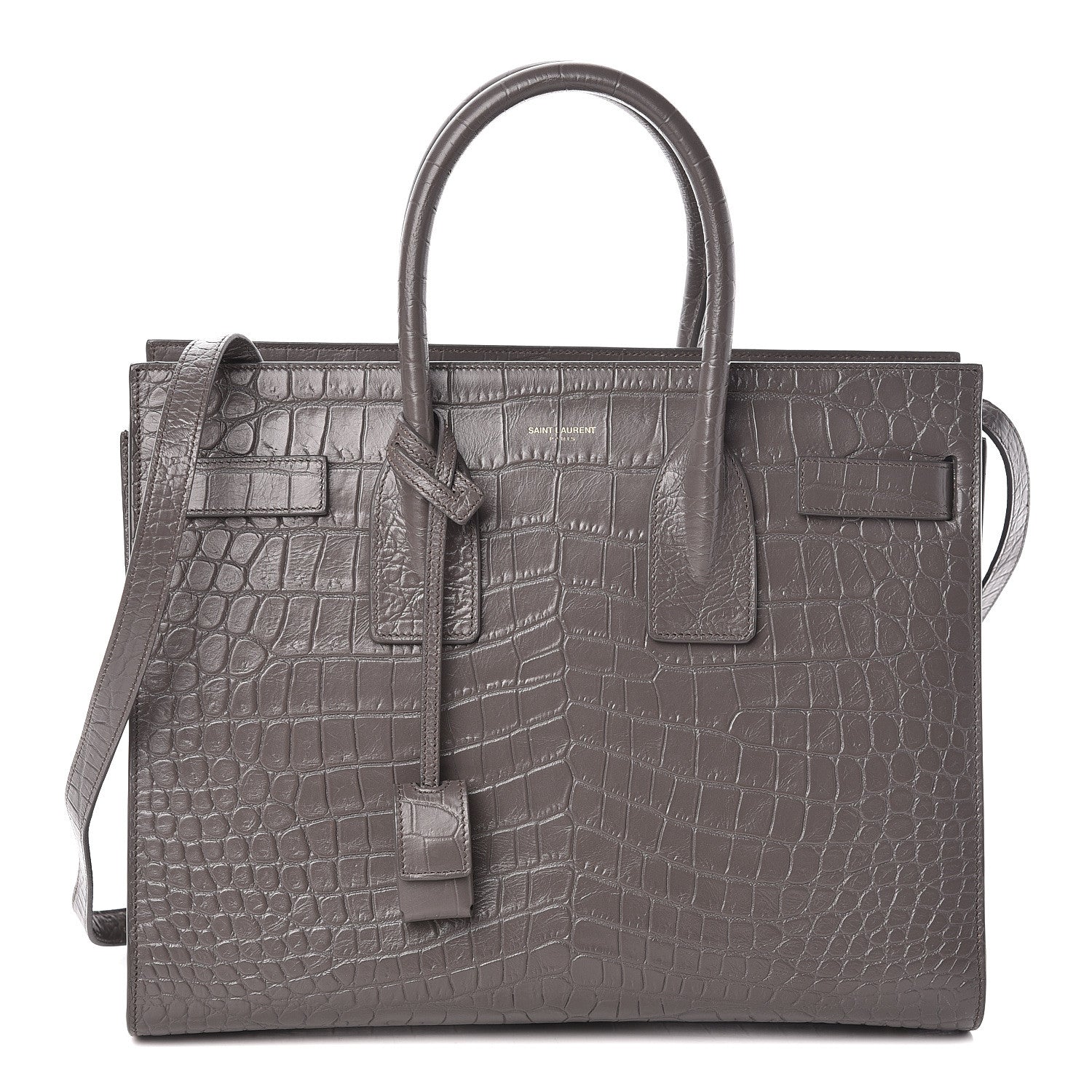 Saint Laurent Crocodile Embossed Small Sac De Jour Fog 1 of 9