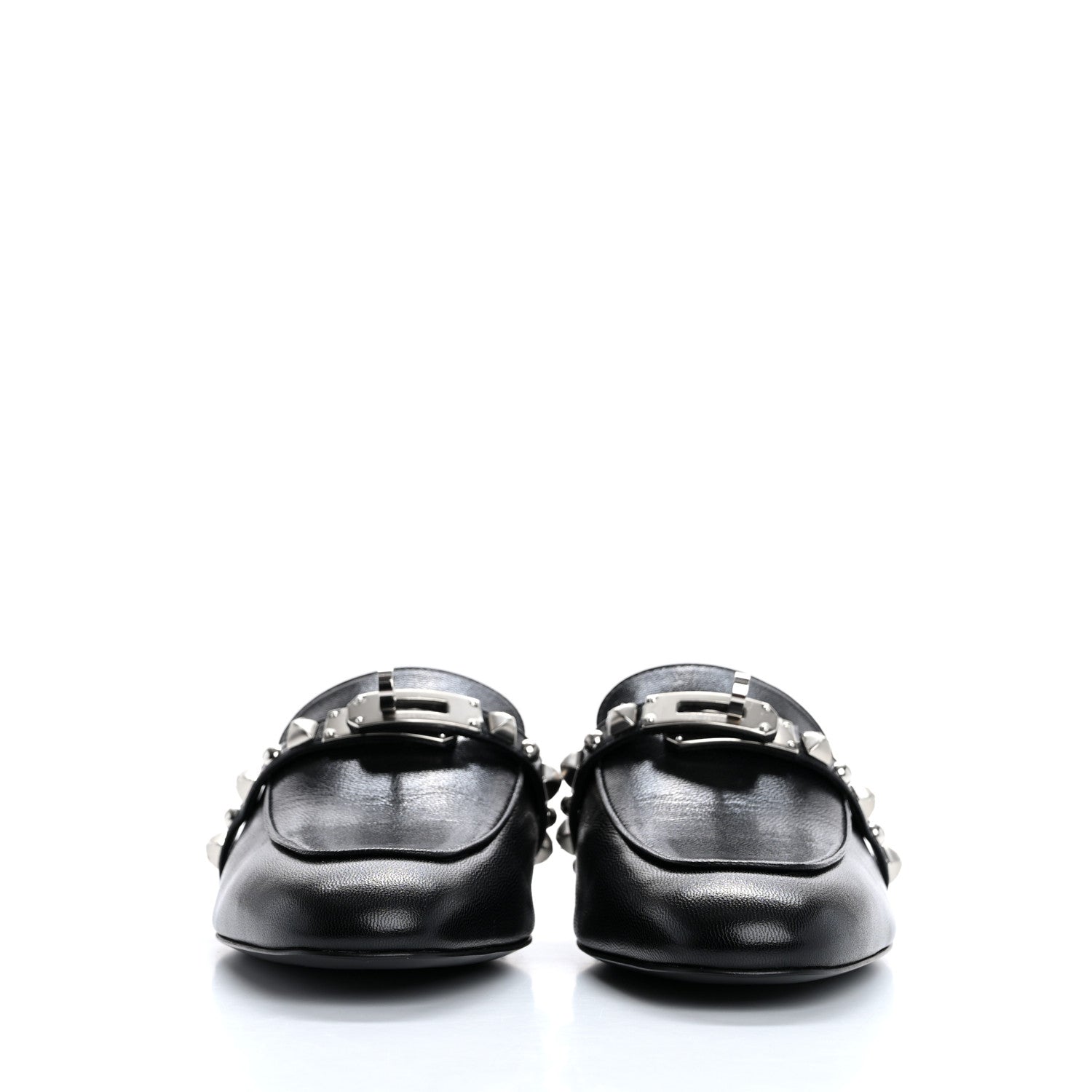 Hermes Goatskin Medor Studded Oz Mules 37.5 Black 3 of 10