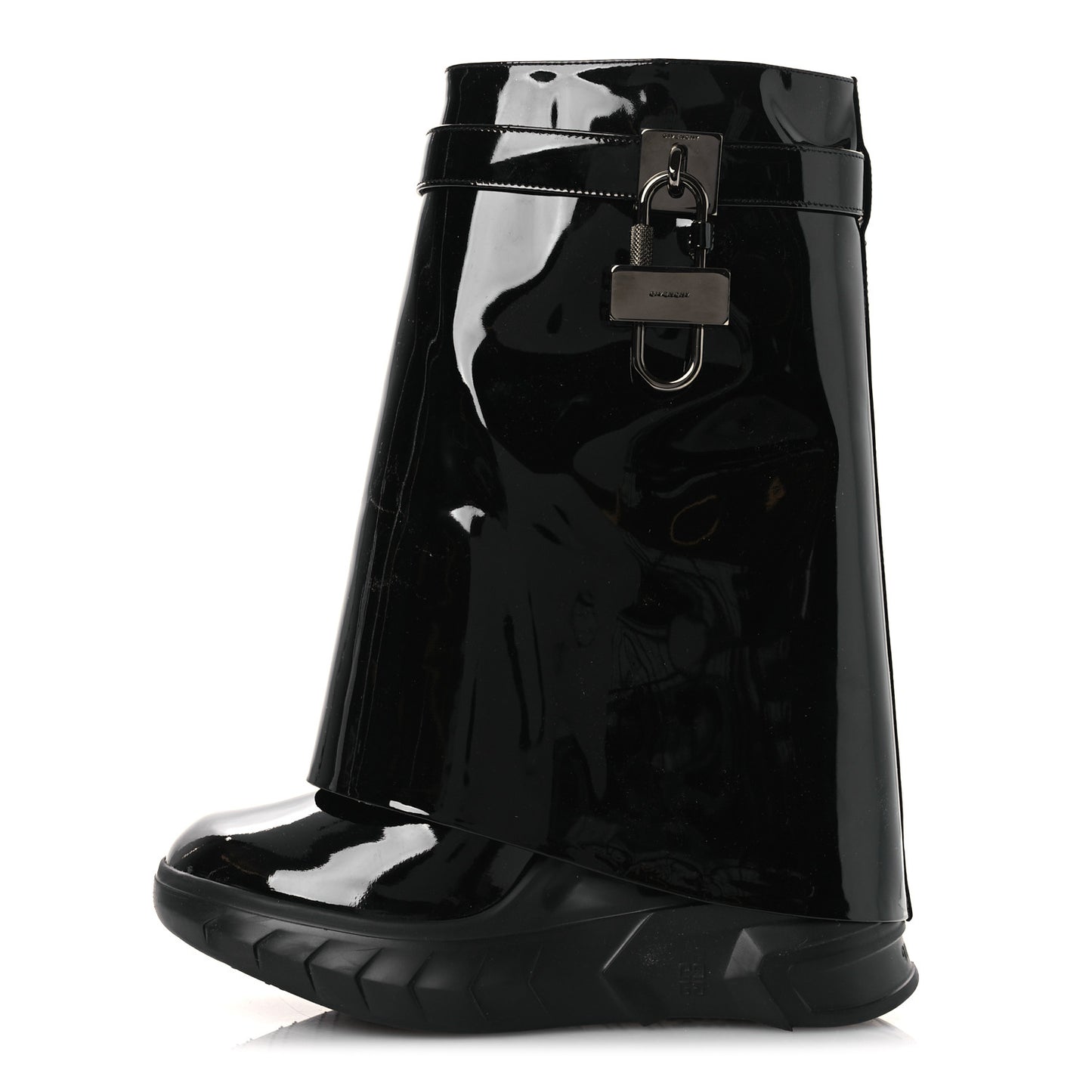 Patent Shark Lock Biker Ankle Boots 37 Black