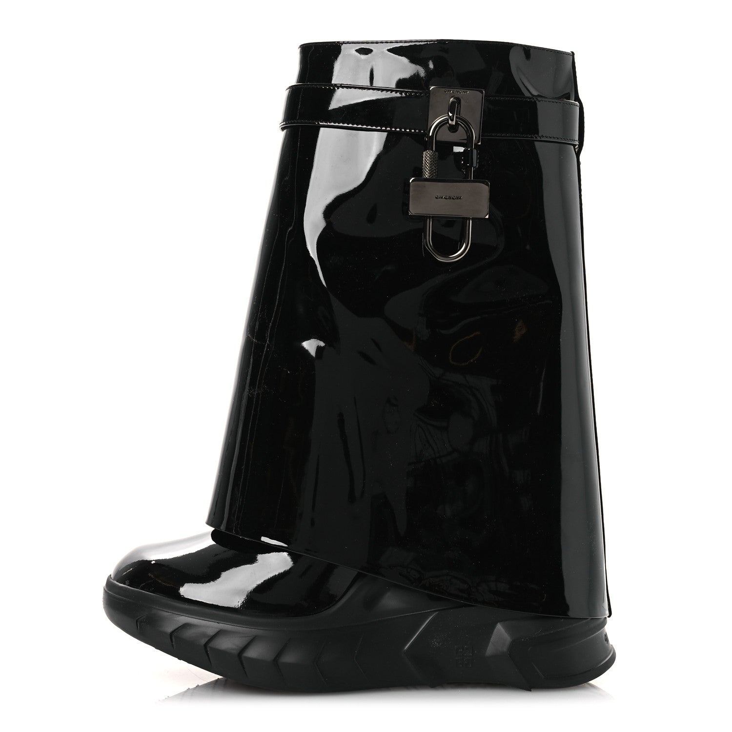 Givenchy Patent Shark Lock Biker Ankle Boots 37 Black 1 of 11