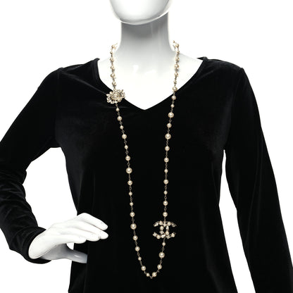 Chanel Metal Glass Pearl Strass Snowfall Necklace Light Gold 2 of 6