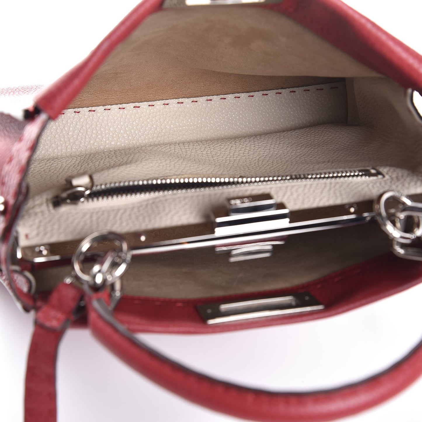 Cuoio Romano Selleria Bi-Color Medium Peekaboo Iconic Satchel Rosso Latte