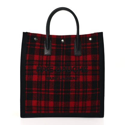 Saint Laurent Wool Tartan Rive Gauche Noe Tote Red Black 1 of 9