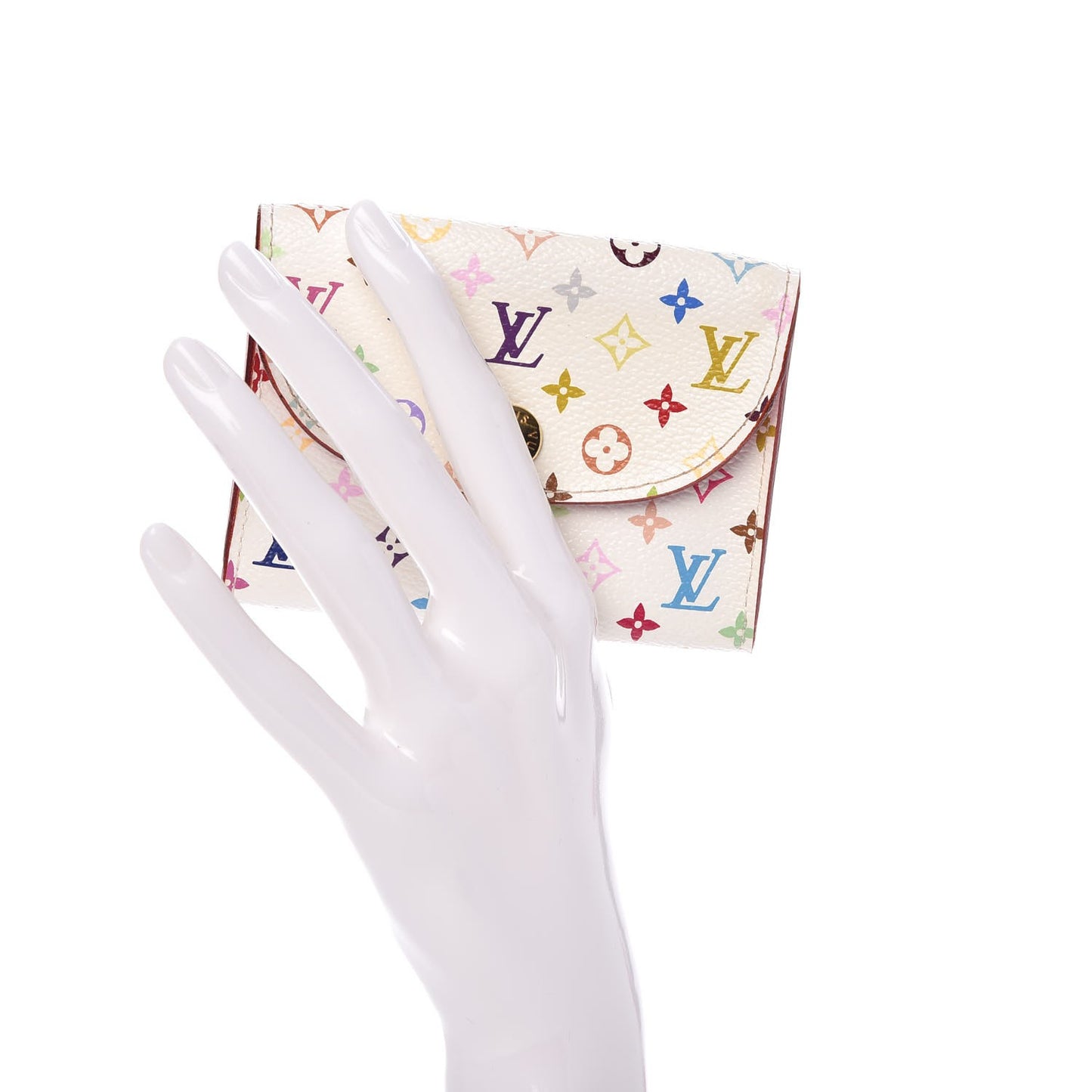 Monogram Multicolor Business Card Holder White Litchi