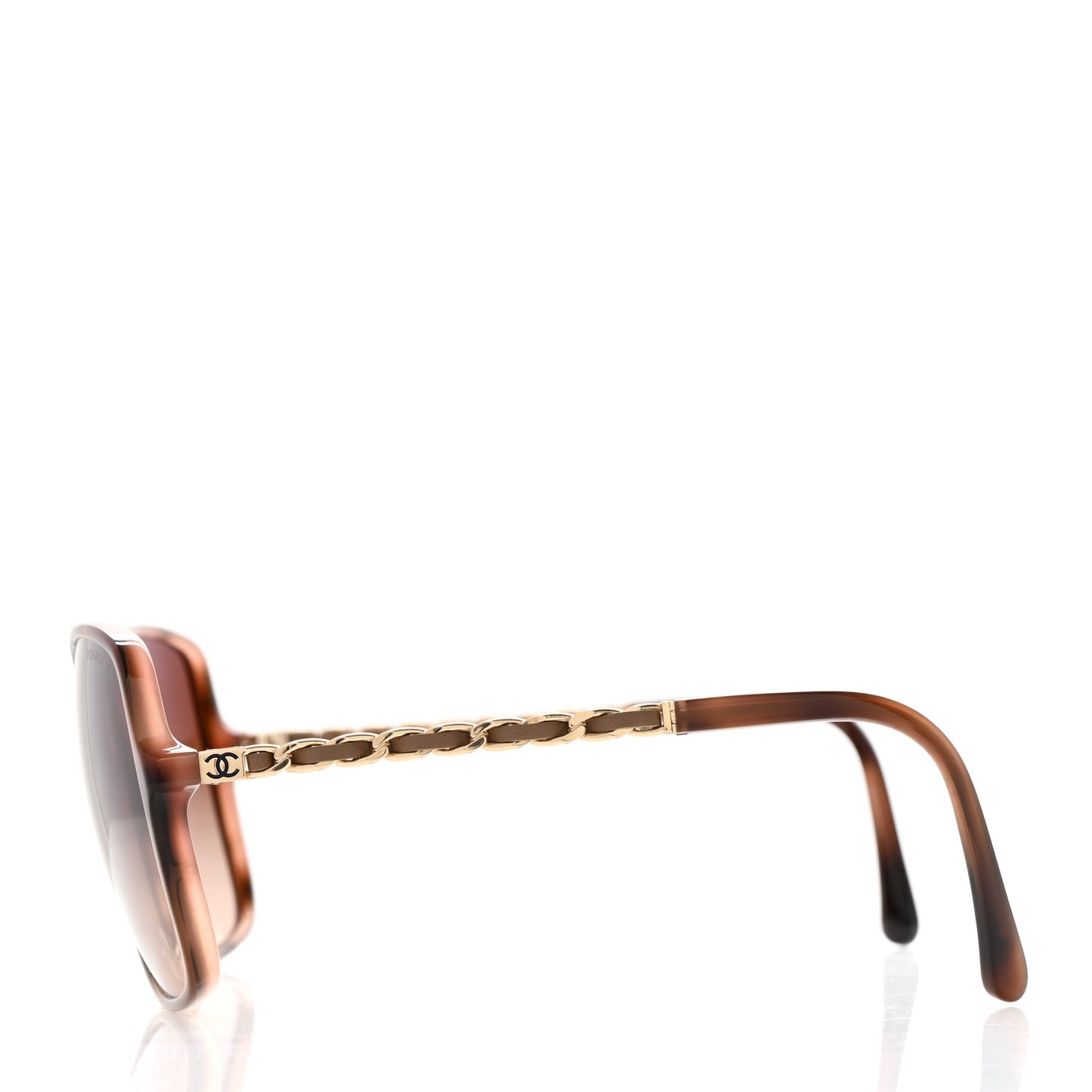 Acetate Metal Lambskin Chain Square Sunglasses 5210-Q Brown