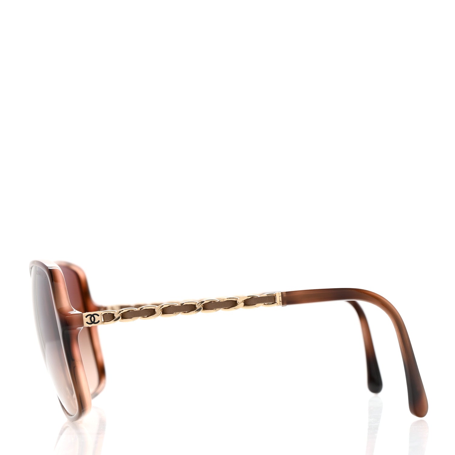 Chanel Acetate Metal Lambskin Chain Square Sunglasses 5210-Q Brown 3 of 10