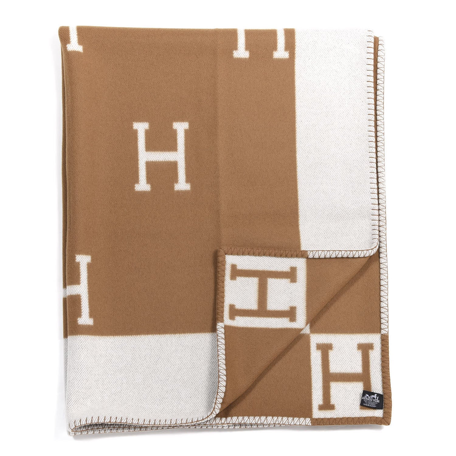 Hermes Wool Cashmere New Classic Avalon Blanket Ecru Camel 2 of 3