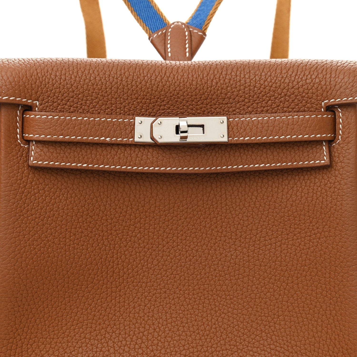 Hermes Taurillon Clemence Kelly Amazone Ado Backpack 22 Gold Bleu Zellige Caramel 5 of 8