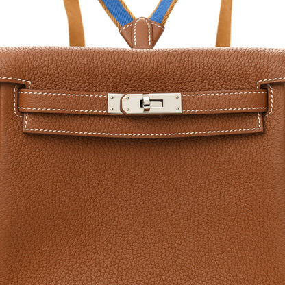 Hermes Taurillon Clemence Kelly Amazone Ado Backpack 22 Gold Bleu Zellige Caramel 5 of 8