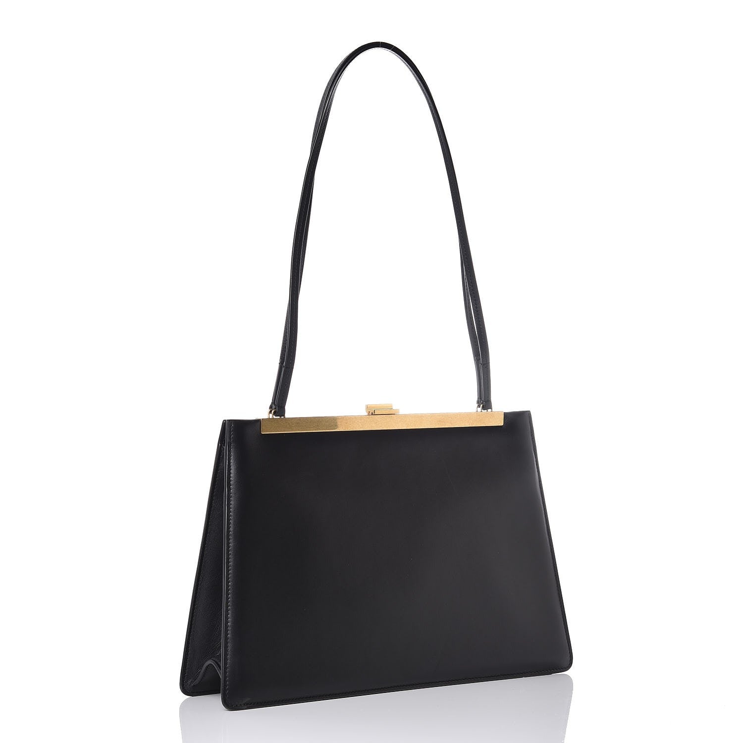 Celine Smooth Calfskin Medium Clasp Shoulder Bag Black 344476