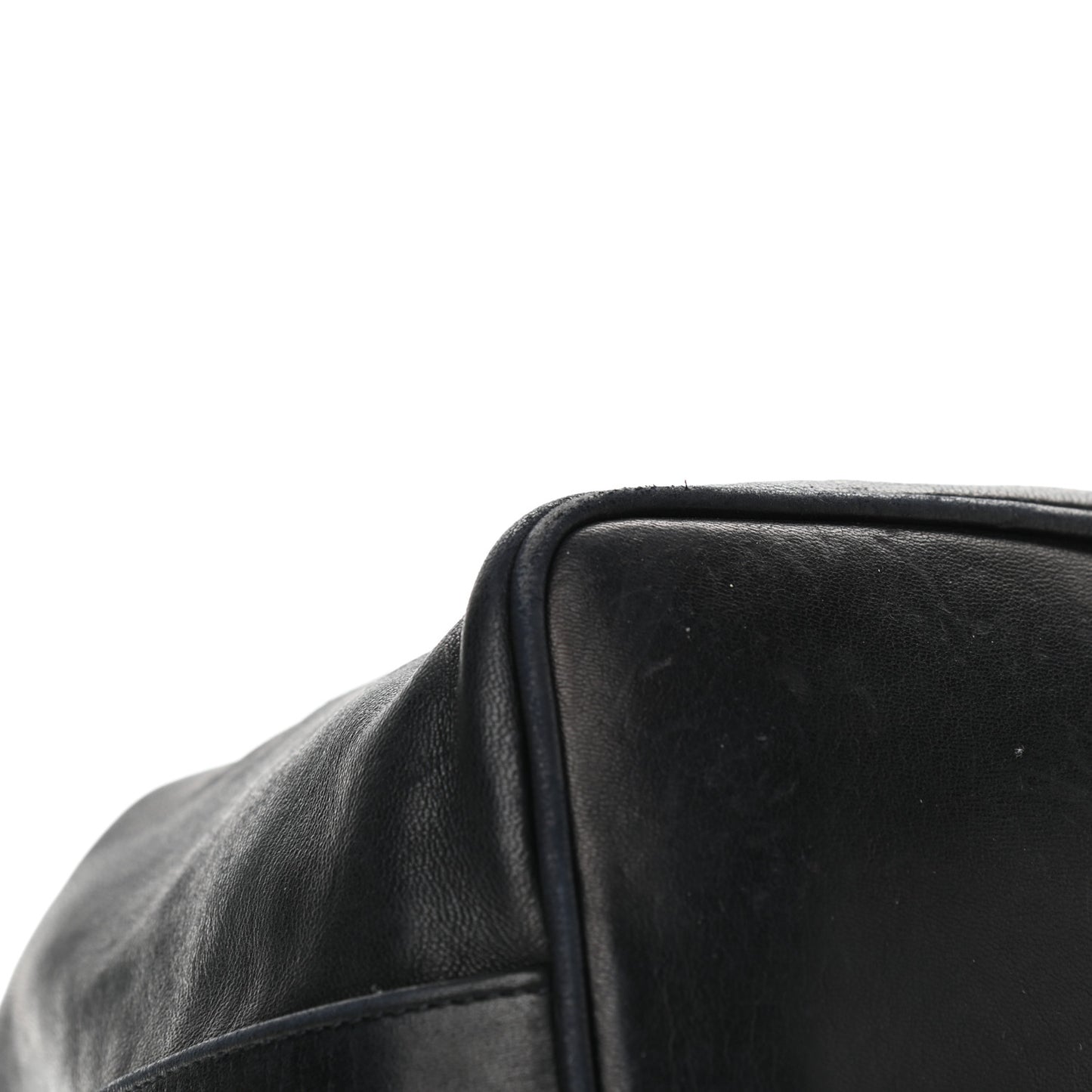 Lambskin CC Stitched Drawstring Bucket Bag Black