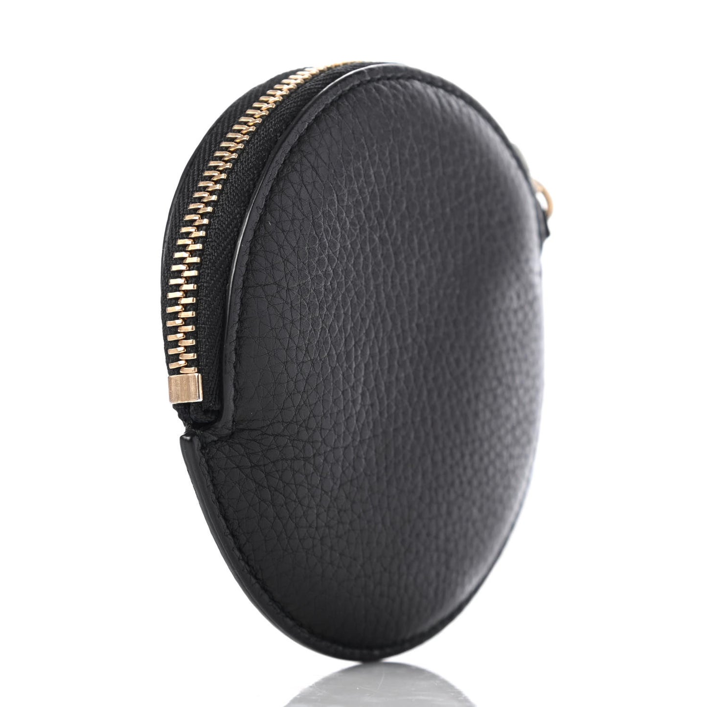 Pebbled Calfskin Round Coin Purse Black