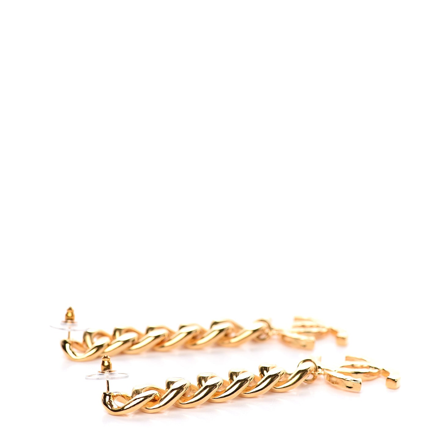 Metal CC Pick Drop Earrings Gold