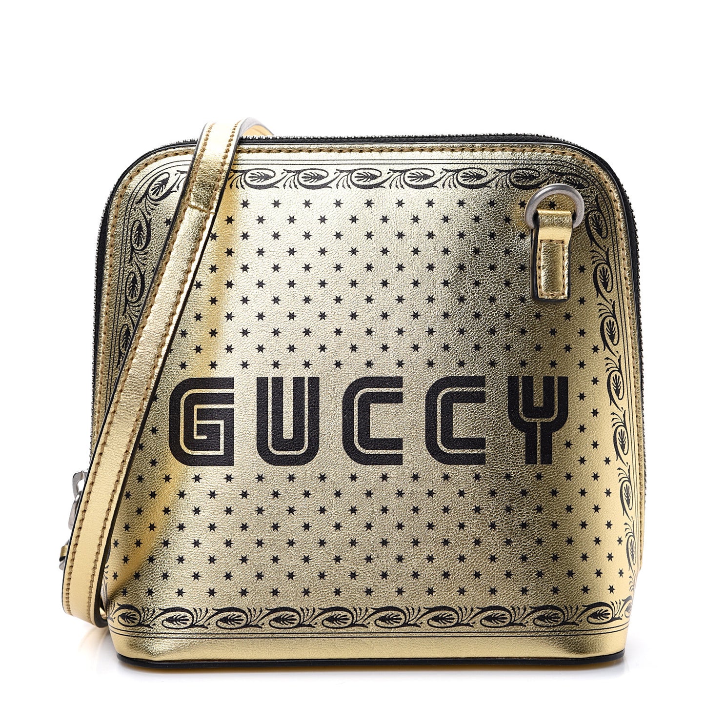 X SEGA Calfskin GUCCY Stars Mini Dome Shoulder Bag Gold