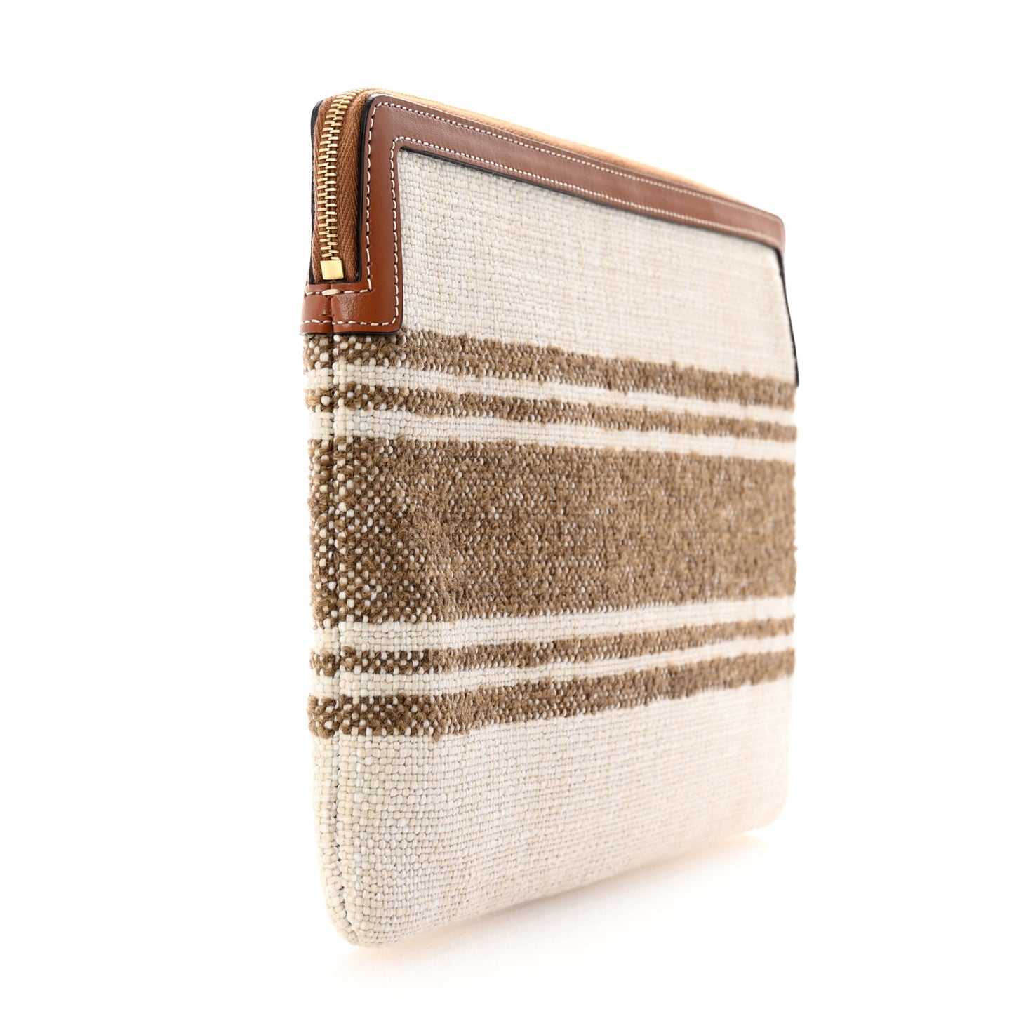 Jacquard Striped Calfskin Striped Small Pouch Tobacco Tan