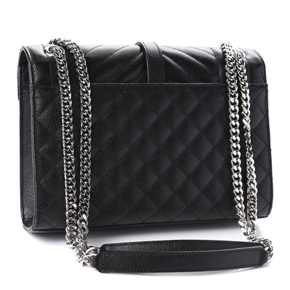 Saint Laurent Grain De Poudre Textured Mixed Matelasse Triquilt Medium Monogram Satchel Black 3 of 11
