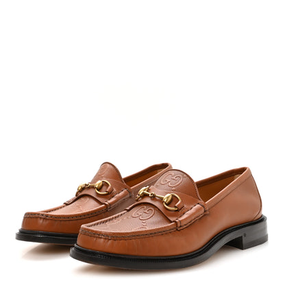Gucci Harness Calfskin GG Tennis Embossed Mens Horsebit Loafers 8 Dark Brown 4 of 9