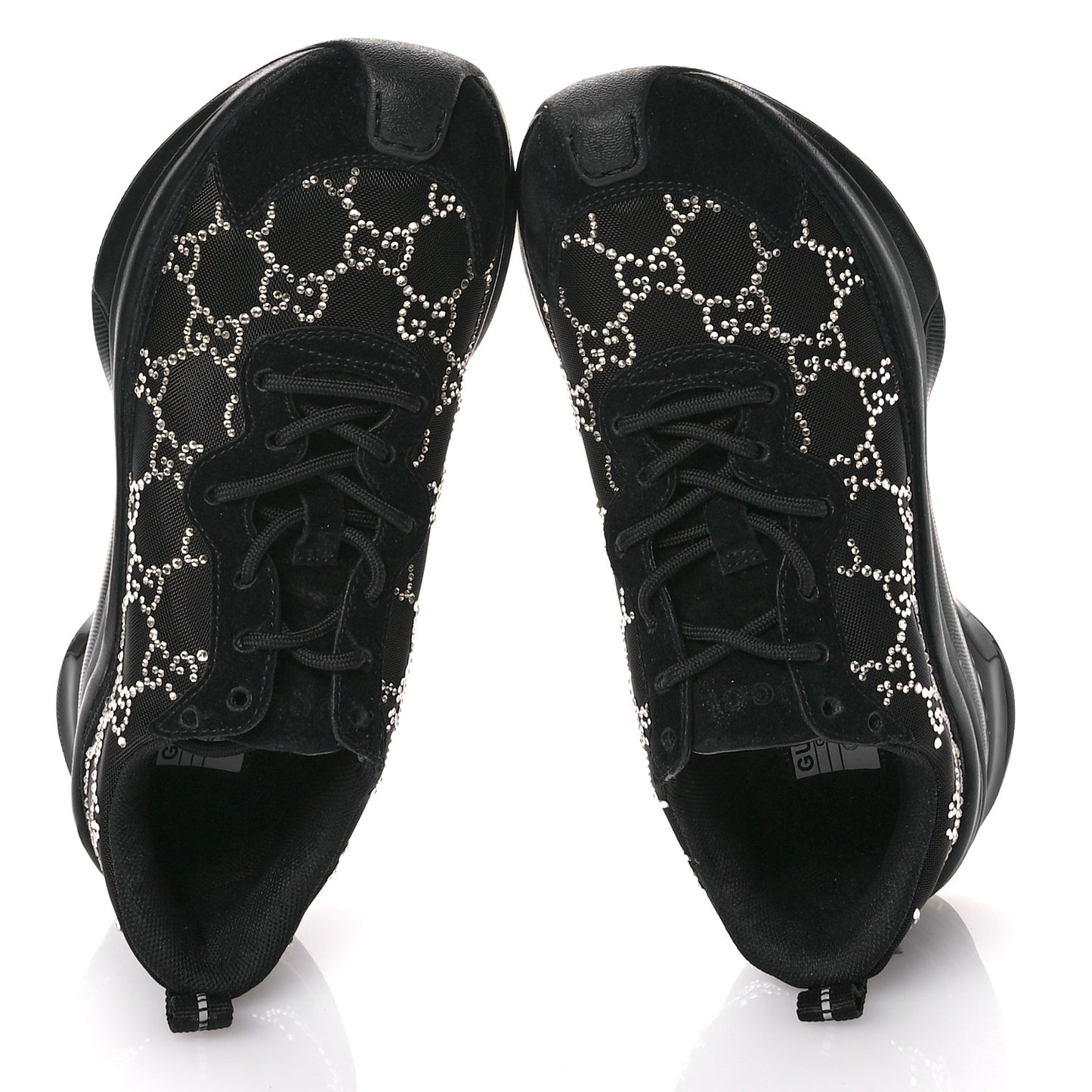 Tela Retino Mesh Crystal Suede GG Monogram Womens Gucci Run Sneakers 37 Black Silver
