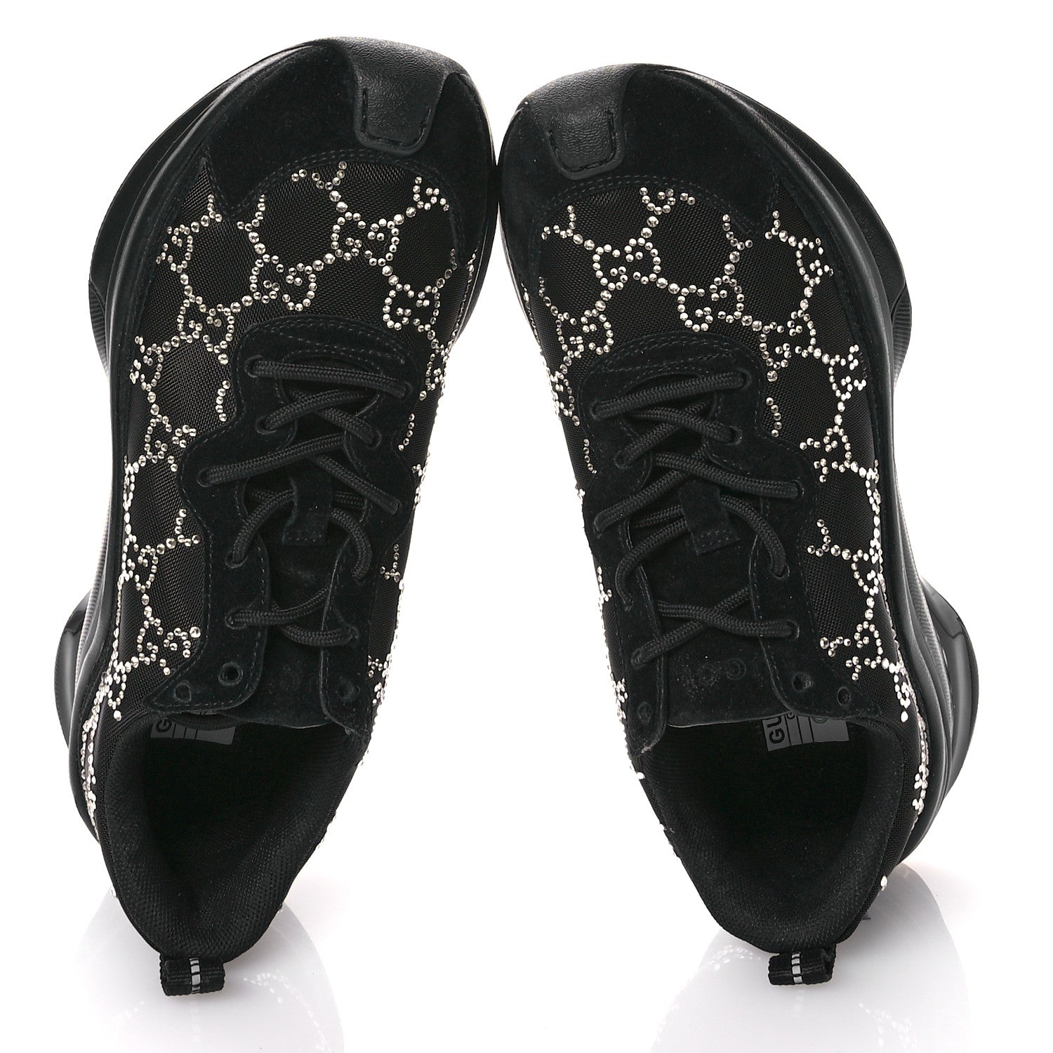 Gucci Tela Retino Mesh Crystal Suede GG Monogram Womens Gucci Run Sneakers 37 Black Silver 2 of 9
