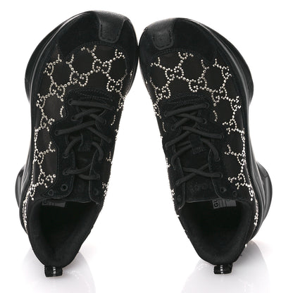 Gucci Tela Retino Mesh Crystal Suede GG Monogram Womens Gucci Run Sneakers 37 Black Silver 2 of 9