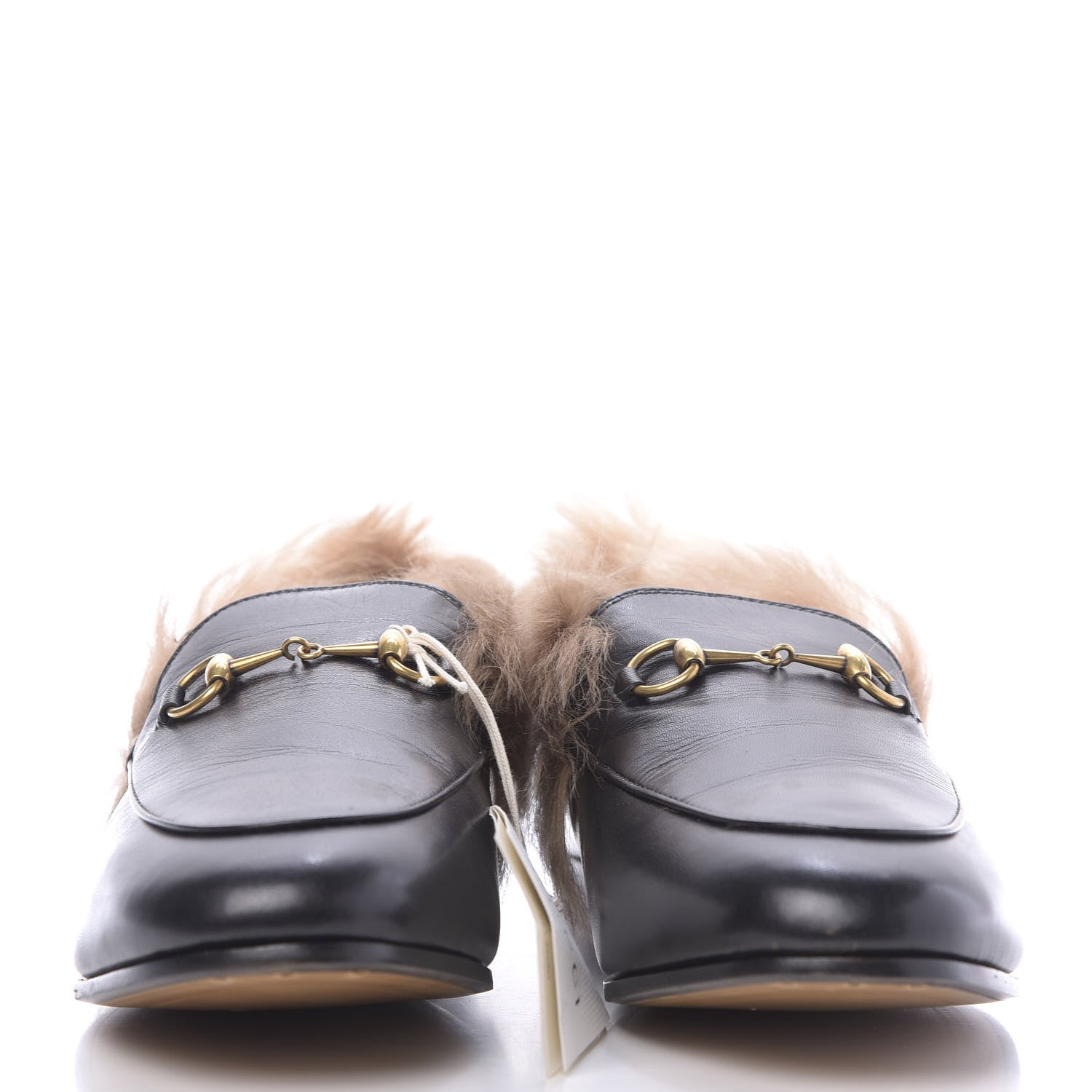Gucci Malaga Kid Fur Womens Jordaan Loafers 41 Black Natural 2 of 12