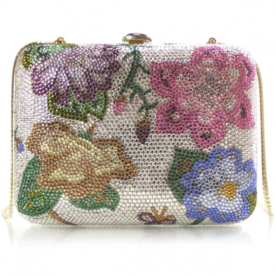 Judith Leiber Swarovski Crystal Floral Minaudiere Clutch 1 of 8