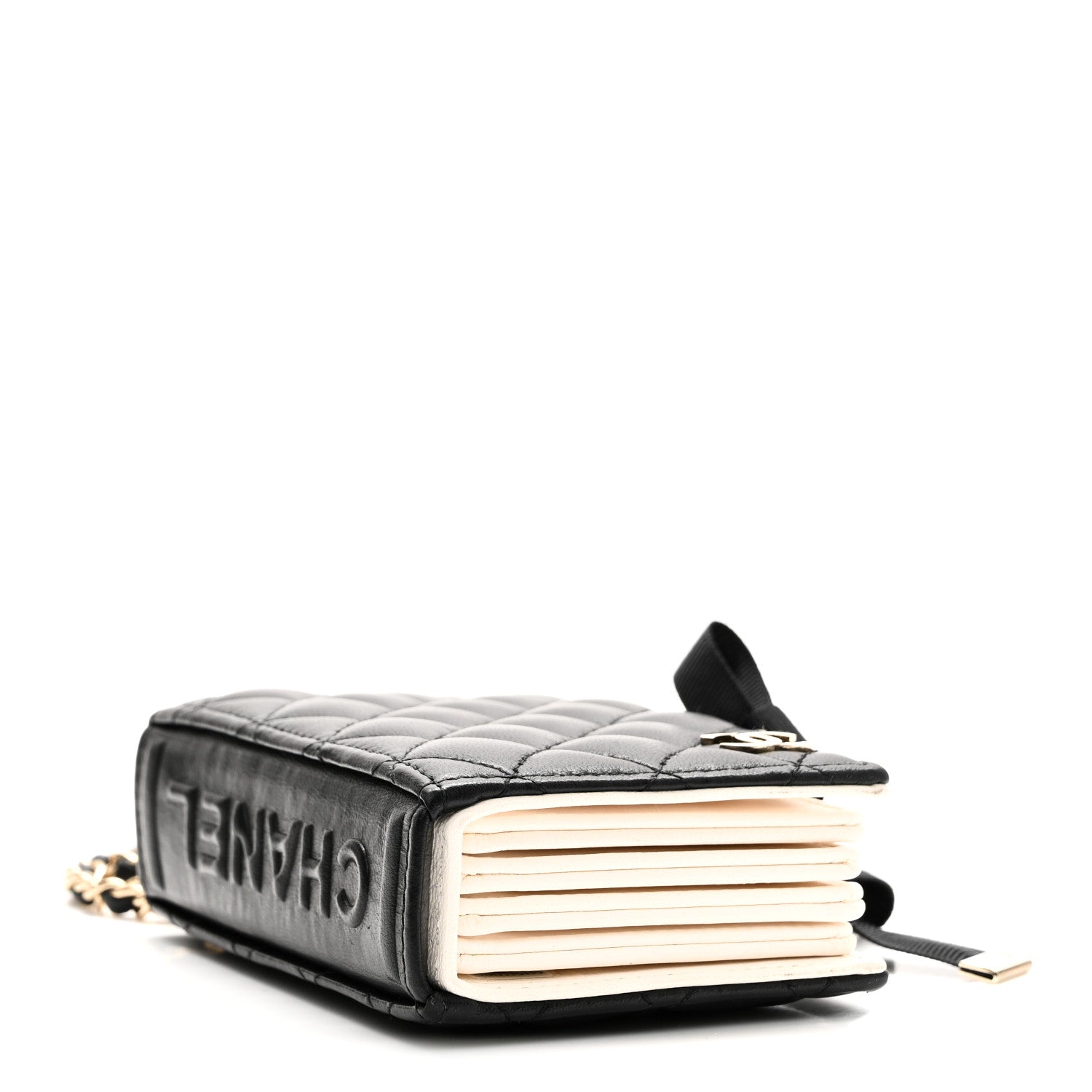 Chanel Lambskin Quilted Book Card Holder on Chain Black 4 of 9