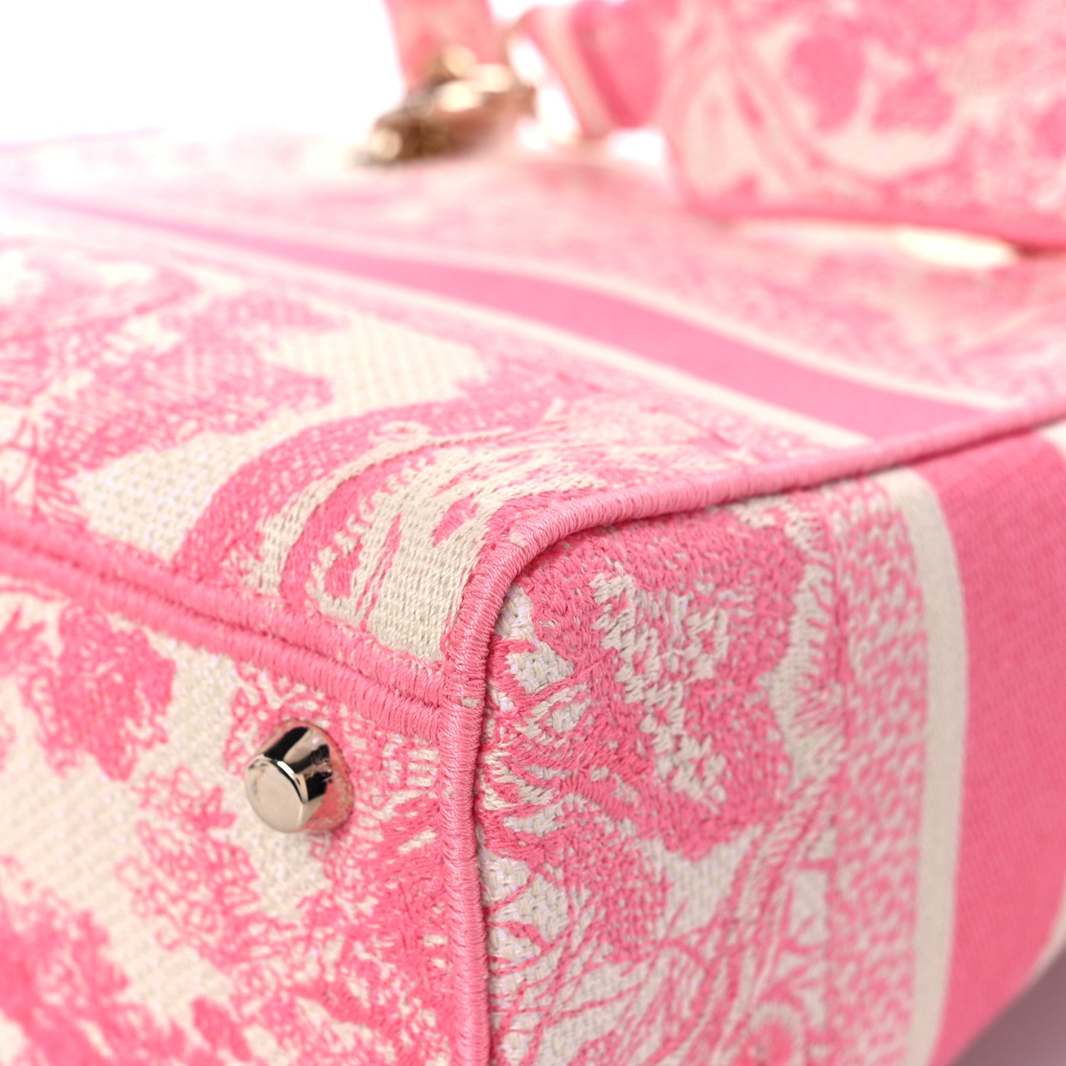Christian Dior Canvas Toile De Jouy Embroidered Medium Lady D-Lite Peony Pink 11 of 15