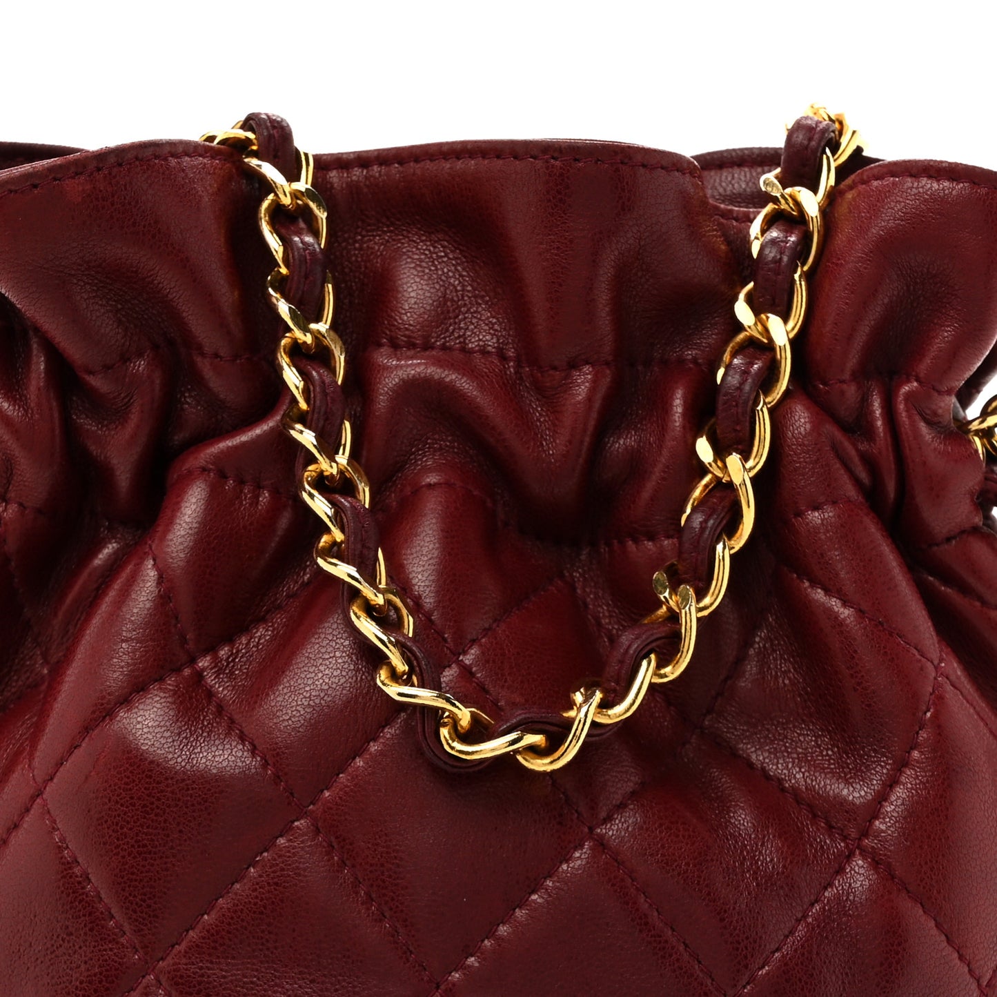 Lambskin Quilted Tassel Drawstring Pouch Red