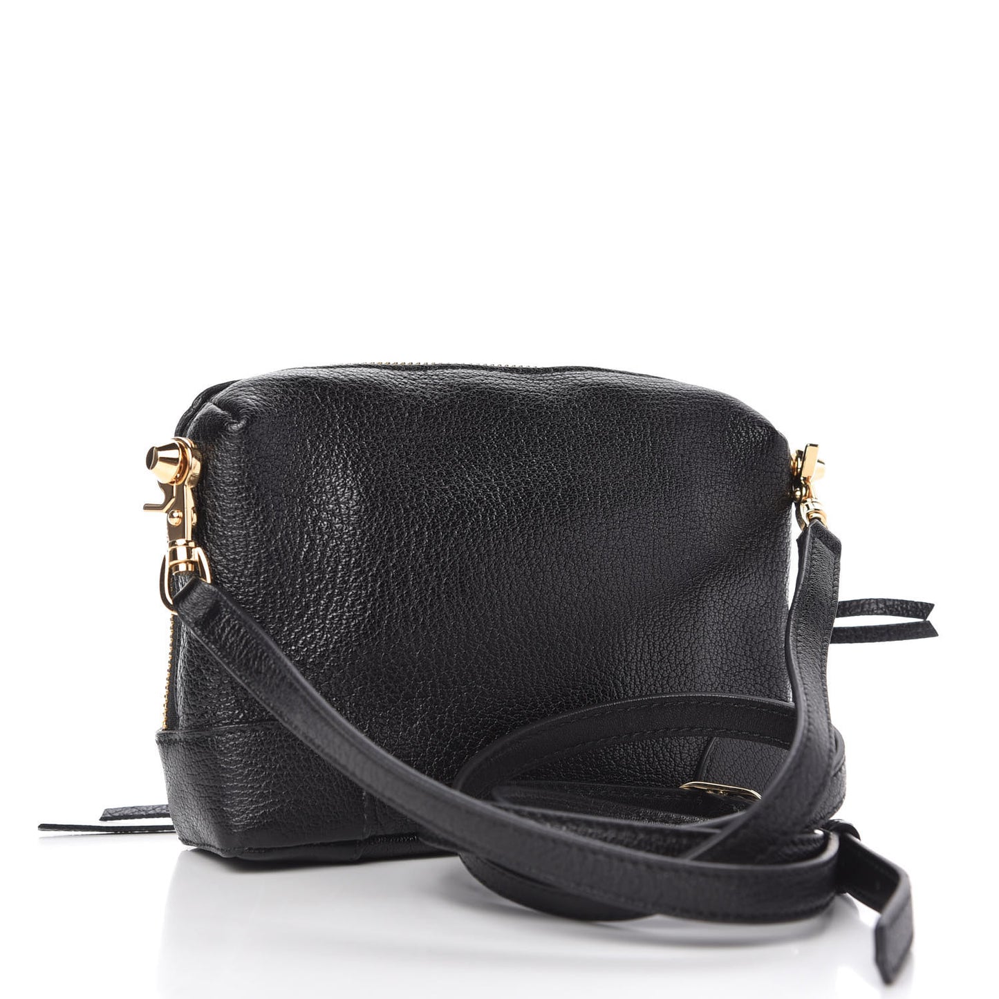 Chevre Gold Metallic Edge Hardware XS Reporter Crossbody Black
