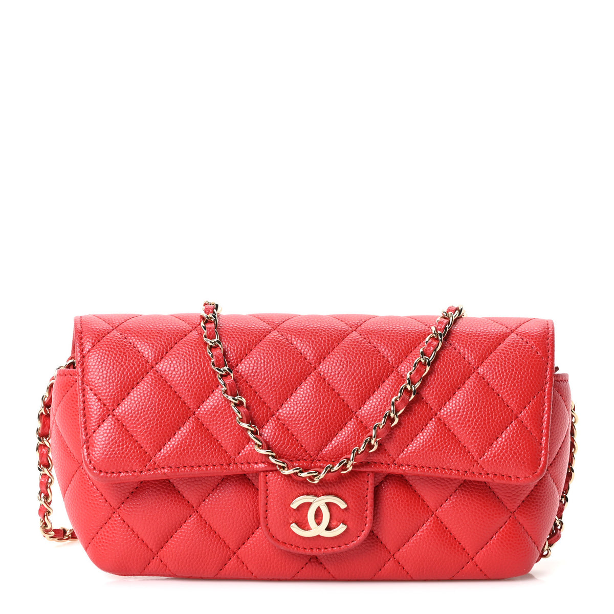 Caviar Quilted Glasses Case With Chain Red