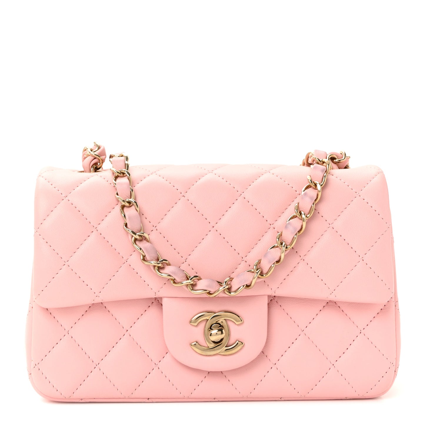 Lambskin Quilted Mini Rectangular Flap Light Pink