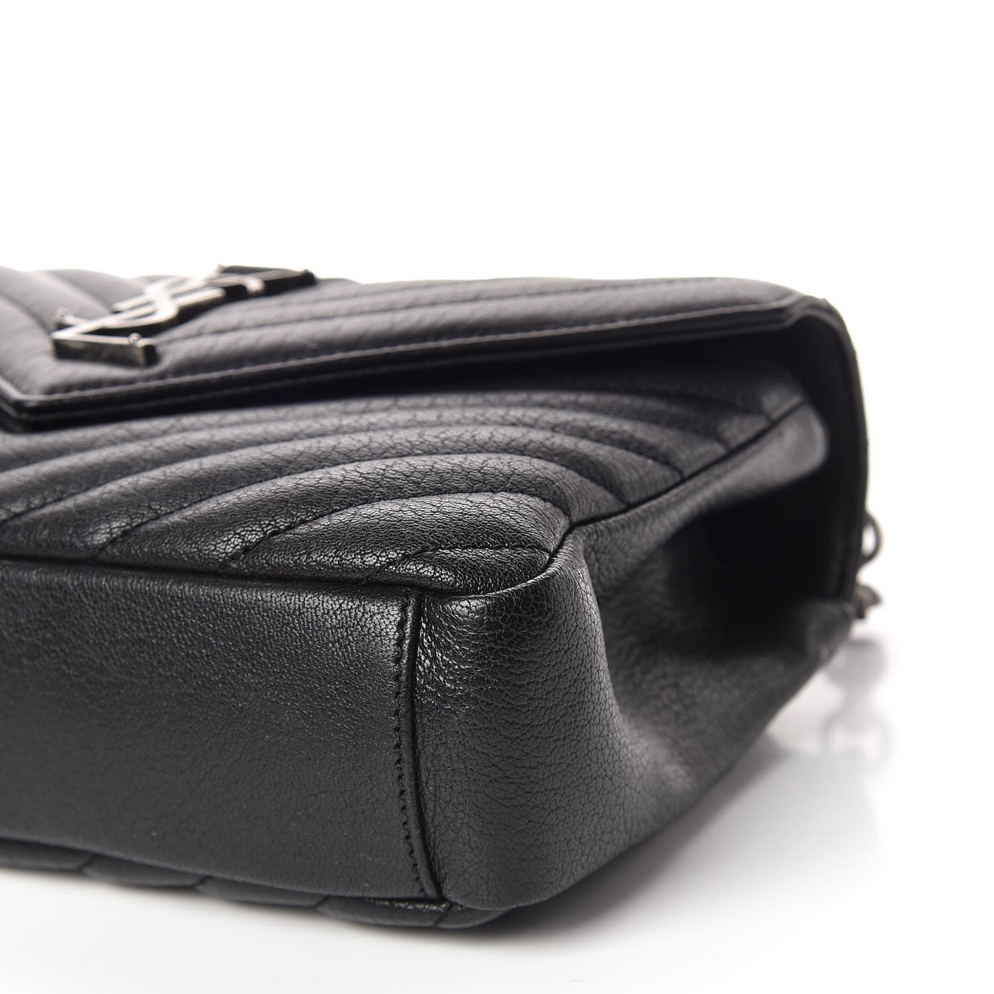 Sheepskin Matelasse Chevron Monogram Medium College Bag Black