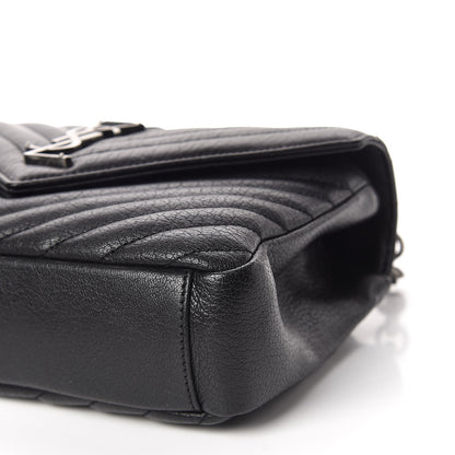 Saint Laurent Sheepskin Matelasse Chevron Monogram Medium College Bag Black 6 of 10
