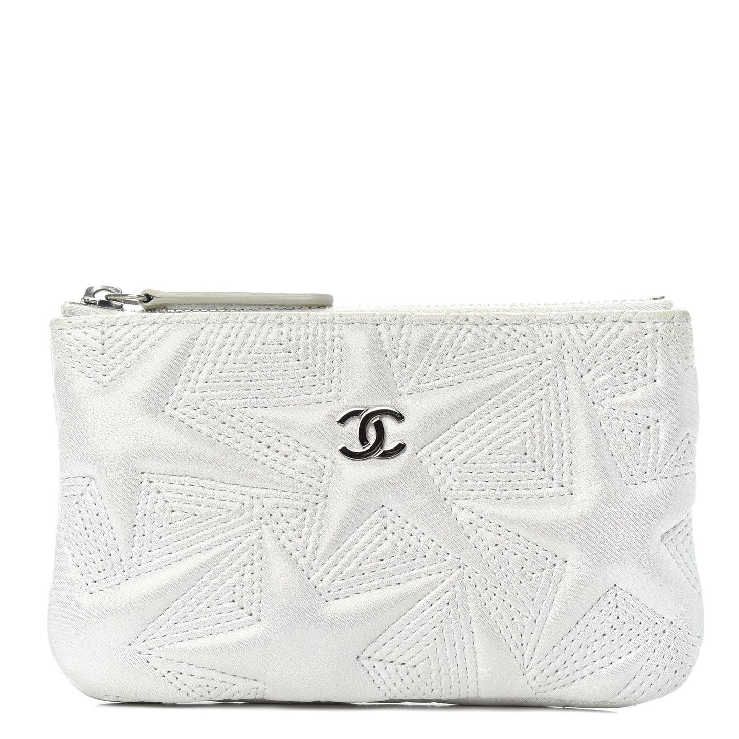 Metallic Lambskin Star Embossed Coin Purse Case Silver