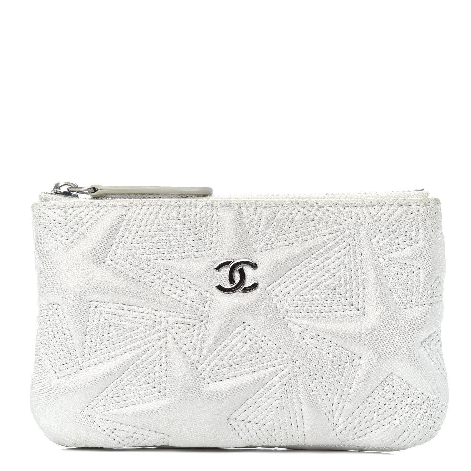 Chanel Metallic Lambskin Star Embossed Coin Purse Case Silver 1 of 8