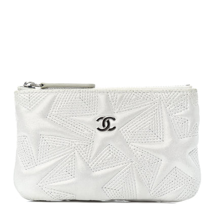 Chanel Metallic Lambskin Star Embossed Coin Purse Case Silver 1 of 8