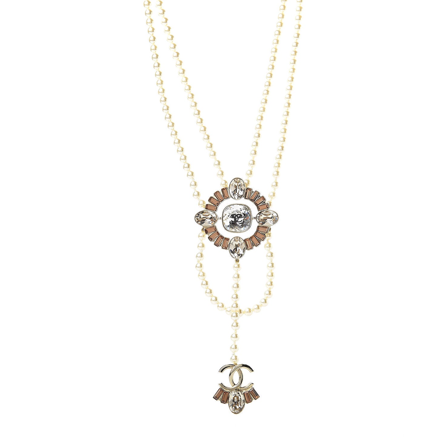Pearl Crystal CC Necklace Gold