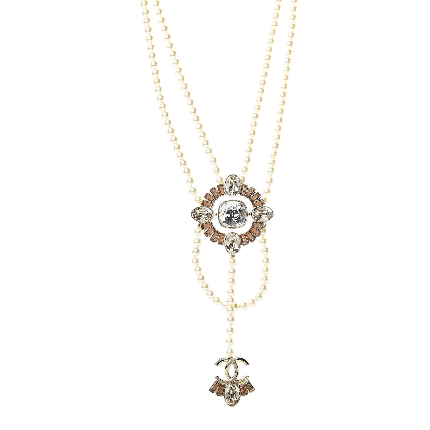 Chanel Pearl Crystal CC Necklace Gold 1 of 6