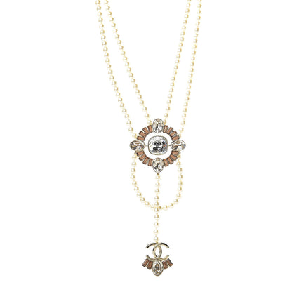 Chanel Pearl Crystal CC Necklace Gold 1 of 6