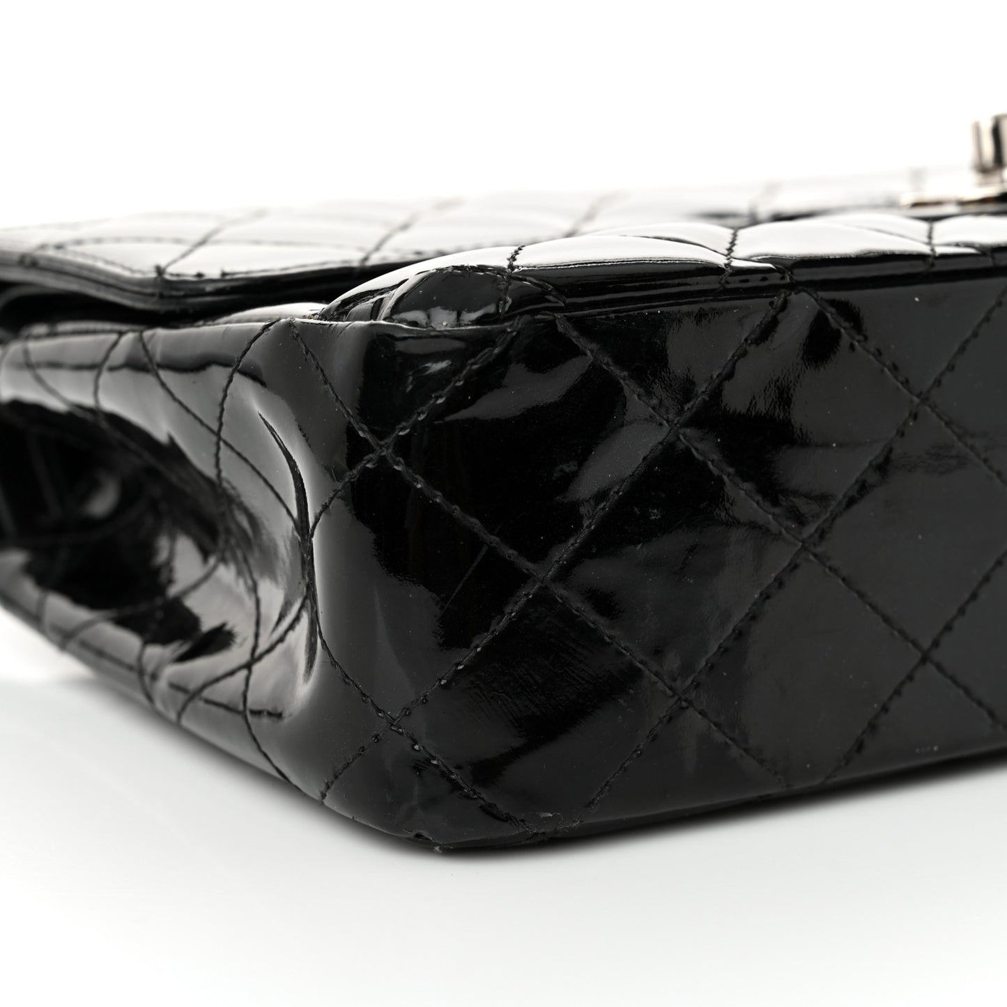 Patent Quilted Medium Double Flap Black